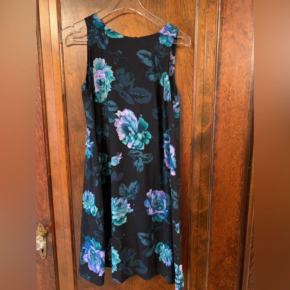 Loft black floral print swing dress